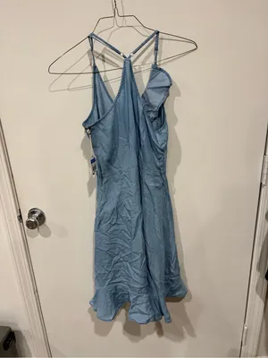 Dex Tencel Light Blue Chambray Ruffle Wrap Mini Dress Size M thumbnail 5