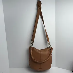 Fossil Cognac Brown Pebbled Leather Hobo Crossbody Bag Antique Brass Hardware thumbnail 3
