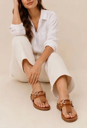 Franco Sarto Brielle Wedge Thong Sandals Women’s Size 7.5 Tan Leather thumbnail 1