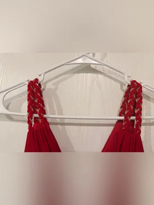 NWT Vintage Bodycon Cache Red V-Neck Midi Dress with Braided Straps thumbnail 2