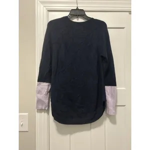 Anthropologie Knit Tunic Womens XS Oversized Blue Pink Trim Outdoors Cabincore thumbnail 7