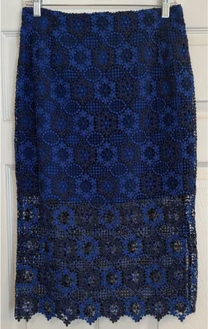 Sandro Paris‎ Lagon Skirt Royal Blue Size 3 (30” Waist) Lace Crochet Overlay thumbnail 1