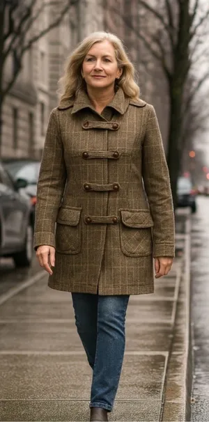Faconnable Brown Plaid Wool Toggle Pea Coat thumbnail 1