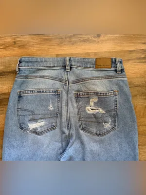 American Eagle Outfitter Light Wash High-Rise Ripped distressed Jeans Sz 4 denim thumbnail 7
