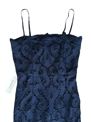 Bardot Women’s Lina Navy Lace Column Shift Square Neck Midi Dress Size 2 NWT thumbnail 4