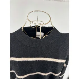 Aerie Unreal Stripe Sweater XS Black Cream Crewneck Knit Pullover Women thumbnail 7