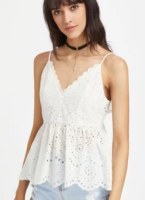 ✨ HP✨Bow Back Eyelet Embroidered Peplum Cami✨ White Size L thumbnail 1