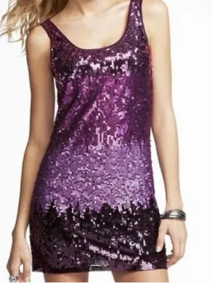 Express Sequin Ombre Mini Tank Dress Purple Pink Large Sleeveless Party Cocktail thumbnail 2