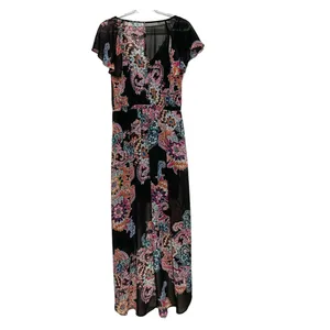 Express Women's Black Purple Teal Short‎ Sleeve High Low Dress Size M thumbnail 2