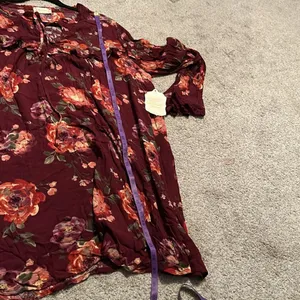 Altard State Burgundy Floral Ruffle Lace Sleeve Tunic‎ Dress Size L thumbnail 7