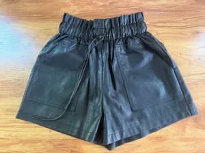 SCHHJZPJ Black Faux Leather Paperbag Waist Shorts XS‎ Pockets High Rise thumbnail 1