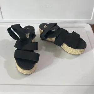 Steve Madden Kacia platform espadrille ankle wrap strappy sandals in black sz 6 thumbnail 3
