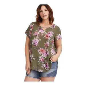 Womens Torrid Georgette Olive Floral Flowy Keyhole Blouse Top - Sz 0 thumbnail 2