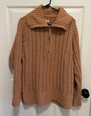 Aerie Carmel Knit Plush Quarter Zip Oversized Collared Pullover Sweater Size S thumbnail 1