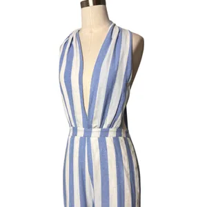 Superdown Kia Striped Jumpsuit in Blue & White thumbnail 5