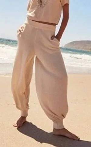 Free People FP Beach Knit Nolan Joggers Womens XS Cream Linen Blend Boho Coastal thumbnail 1