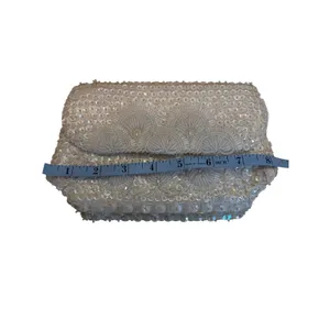 Glamorous White Beaded Sequin Clutch Evening Bag Formal Purse Fine Arts Bag thumbnail 4