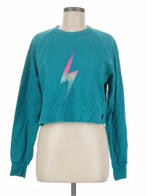 Aviator Nation Teal Cropped Sweatshirt with Gradient Lightning Bolt thumbnail 1