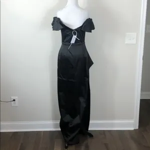 Marchesa Notte Off Shoulder Satin Draped Dress Black Size 0 thumbnail 9