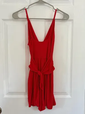 Love Tree Red Surplice Romper Size S Open Back Tie Waist Summer Vacation Boho Sexy thumbnail 4