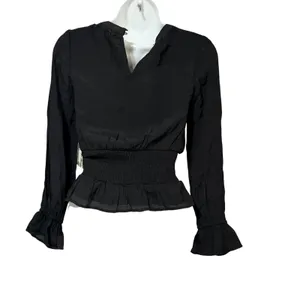 Chelsea & Violet Girls Black Lace‎ Smocked Peplum Blouse Long Sleeve Top Medium thumbnail 2