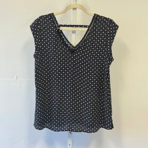 DR2 by Daniel Rainn Polka Dot V-Neck Blouse Black White Small DR19572PR1 Office thumbnail 2