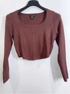 House of Harlow 1960 mocha brown cropped knit sweater top size large thumbnail 1