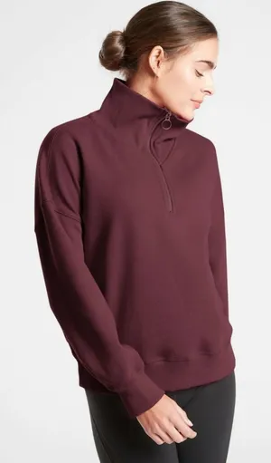 Athleta‎ Cozy Karma 1/4 Zip Top, Antique Burgundy Size XS thumbnail 1