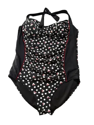 Disney Parks XL Minnie mouse Black Polka Dot Halter One-Piece Swimsuit Red Trim thumbnail 1
