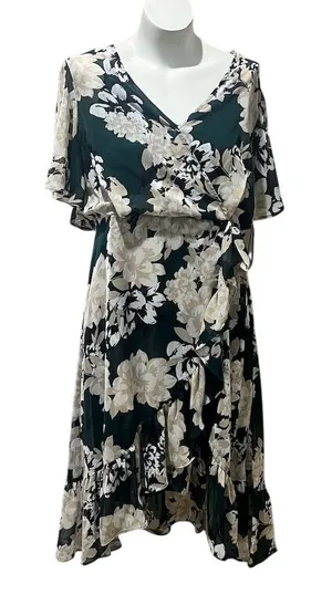 Calvin Klein Women's Floral Wrap Midi Dress Black Size 14 Party/Cocktail thumbnail 1