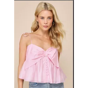 Lulus Pink Bow Tie Strap Peplum Top XS thumbnail 9