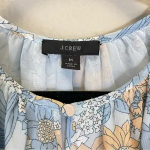 J. Crew Blue Floral Chiffon Long Sleeve‎ Blouse Size M thumbnail 3