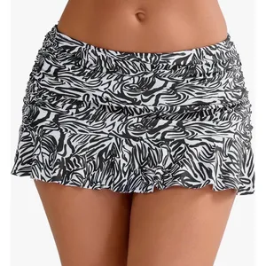 Halcurt Womens Zebra Abstract Ruched Ruffle Swim Skirt Built-in Brief Size S thumbnail 1