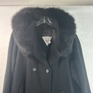 J Percy Marvin Richards Black Wool Hooded Coat Faux Fur Trim Double Breasted 10 thumbnail 4