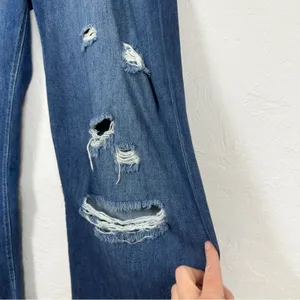 Kancan Blue Wide Leg Distressed High Rise Jeans Womens 31 Denim Classic Raw Hem thumbnail 6