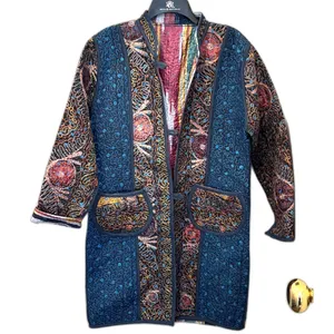 Quilted Embroidered Jacket Boho Artisan Coat Multicolor Statement Piece Multiple Size M thumbnail 10