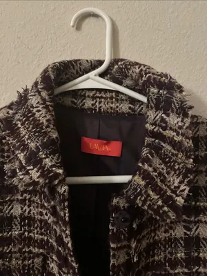 Textured Plaid Tweed Blazer Jacket in Black and Cream thumbnail 2