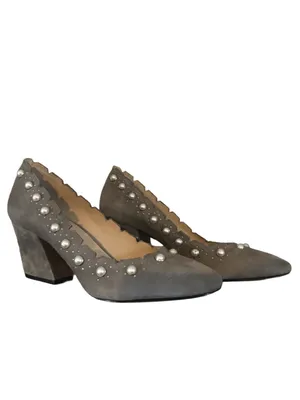 Botkier "Holly" Gray Suede Heels With Faux Pearl Beads (7.5) thumbnail 3