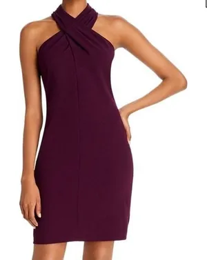 Eliza J NWT Plum Purple Crisscross Halter Sheath Dress EJ8M7992 Womens Size 8 thumbnail 1