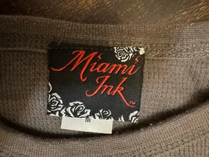 Vintage Miami Ink L/S Thermal Shirt Mens Med Gray Skull Graphic Print Y2K thumbnail 3