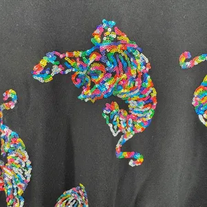 Fantastic Fawn Sweatshirt M Black Multicolor Sequin Tiger Oversized Crewneck thumbnail 3