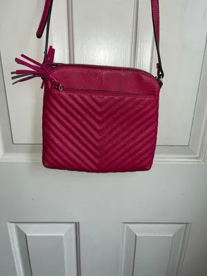 Giani Bernini Pink Chevron Quilted Leather Crossbody Bag with Tassel thumbnail 2