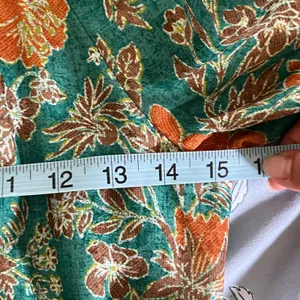 Current Air Los Angeles Green Floral Smocked Midi Dress Boho Velvet Trim Small thumbnail 7