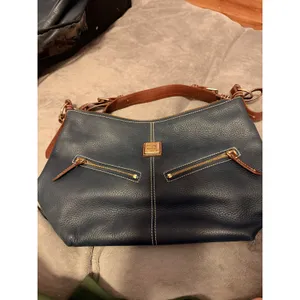 Dooney & Bourke Womens Hobo Bag Navy Blue Pebbled Leather Classic Zip Pockets thumbnail 2