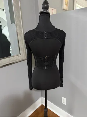 Edikted Y2K Vampire Goth Romantic lace corset bustier boning, cutout neck XS thumbnail 5