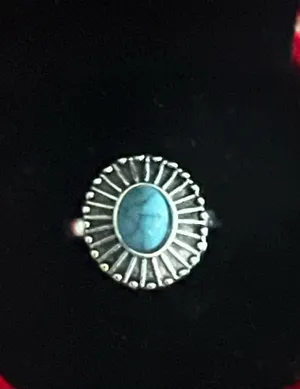 Women’s Stainless Steel Silver Aztec Faux Turquoise Embellished Ring Size 6 thumbnail 2