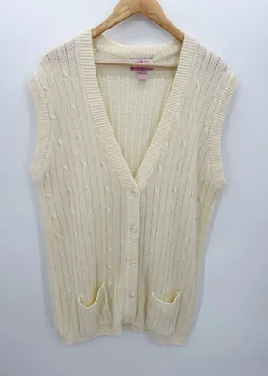Cream Beige Knit‎ Fisherman Sleeveless Sweater Vest Size 1X Academia Preppy thumbnail 1