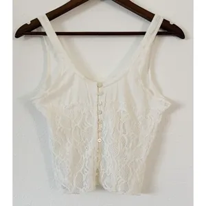 Free People Lace Tank Top M Reversible White Button Front Boho Crop thumbnail 8