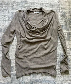 Worn Once Zara Taupe Draped Cowl Neck Long Sleeve Top thumbnail 1