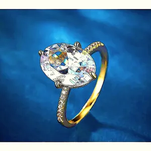 NEW‎ Women's 6Ct Yellow Gold Plated Silver Oval Simulated Diamond Ring thumbnail 2